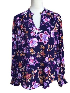 Cooper & Ella Floral V-Neck Long Sleeve Blouse
